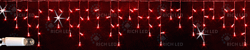 Светодиодная бахрома Rich LED, 3*0.5 м, красная, мерцающая, белый резиновый провод,