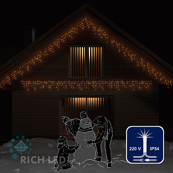 Светодиодная бахрома Rich LED, 3*0.5 м, желтая, мерцающая, прозрачный провод,