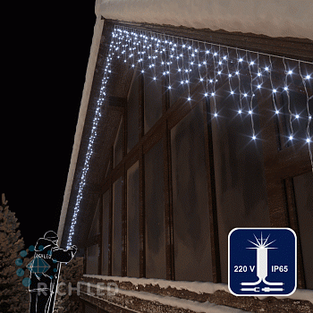 Светодиодная бахрома Rich LED, 3*0.5 м, белая, мерцающая, белый резиновый провод,