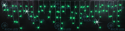Светодиодная бахрома Rich LED, 3*0.5 м, зеленая, мерцающая, прозрачный провод,