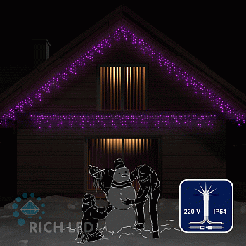 Светодиодная бахрома Rich LED, 3*0.5 м, фиолетовая, мерцающая, прозрачный провод,
