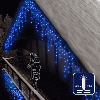 Светодиодная бахрома Rich LED, 3*0.9 м, влагозащитный колпачок, мерцающая, синяя, белый провод,