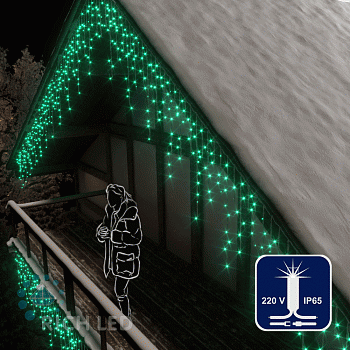 Светодиодная бахрома Rich LED, 3*0.9 м, влагозащитный колпачок, мерцающая, зеленая, белый провод,