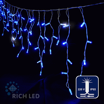 Светодиодная бахрома Rich LED, 3*0.5 м, влагозащитный колпачок, мерцающая, синяя, белый провод,