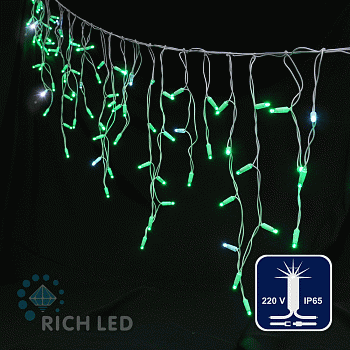 Светодиодная бахрома Rich LED, 3*0.5 м, влагозащитный колпачок, мерцающая, зеленая, белый провод.