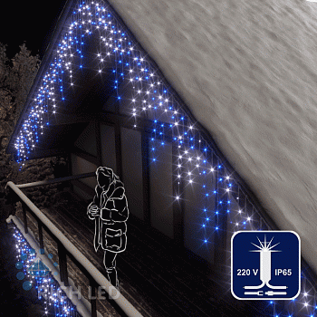 Светодиодная бахрома Rich LED, 3*0.9 м, влагозащитный колпачок, мерцающая, сине-белая, белый провод,