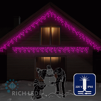 Светодиодная бахрома Rich LED, 3*0.5 м, влагозащитный колпачок, мерцающая, розовая, белый провод.