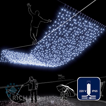 Светодиодный занавес (дождь) Rich LED 2*6 м, влагозащитный колпачок, белый, белый провод,