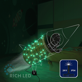Светодиодная гирлянда Rich LED 10 м, 100 LED, 24 В, соединяемая, зелёная, мерцающая, черный провод,