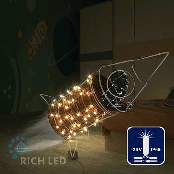 Светодиодная гирлянда Rich LED 10 м, 100 LED, 24В, соединяемая, влагозащитный колпачок, теплая белая, мерцающая, прозрачный провод,