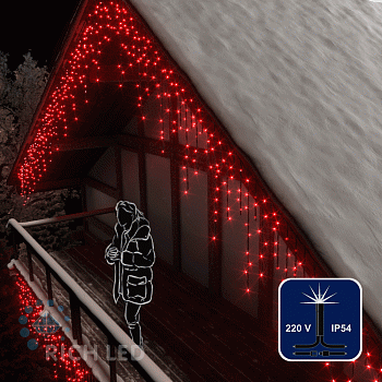Светодиодная бахрома Rich LED, 3*0.9 м, красная, мерцающая, черный провод.