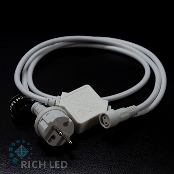 Блок питания универсальный для статичных и флэш изделий Rich LED. 2А. Для соединения до 10 шт., провод белый, 220 В.