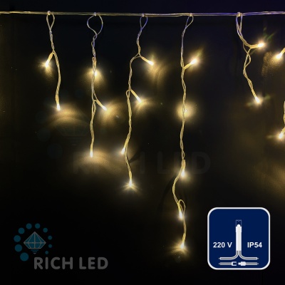 Светодиодная бахрома Rich LED, 3*0.5 м, теплая белая, прозрачный провод,
