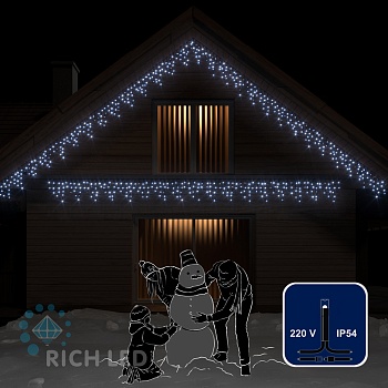 Светодиодная бахрома Rich LED, 3*0.5 м, белая, черный провод,