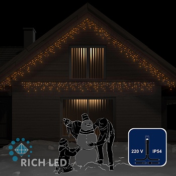 Светодиодная бахрома Rich LED, 3*0.5 м, желтая, черный провод,