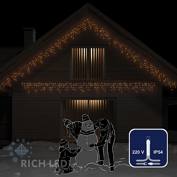 Светодиодная бахрома Rich LED, 3*0.5 м, желтая, прозрачный провод,