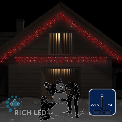 Светодиодная бахрома Rich LED, 3*0.5 м, красная, черный провод,