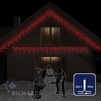 Светодиодная бахрома Rich LED, 3*0.5 м, красная, прозрачный провод,