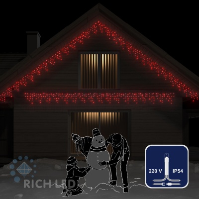 Светодиодная бахрома Rich LED, 3*0.5 м, красная, прозрачный провод,