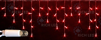 Светодиодная бахрома Rich LED, 3*0.5 м, красная, белый резиновый провод,
