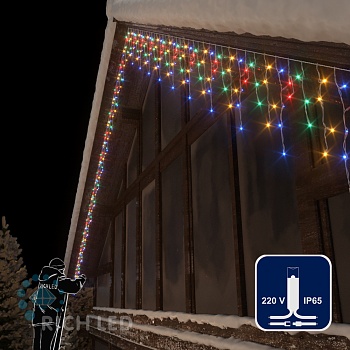 Светодиодная бахрома Rich LED, 3*0.5 м, мульти, белый резиновый провод,