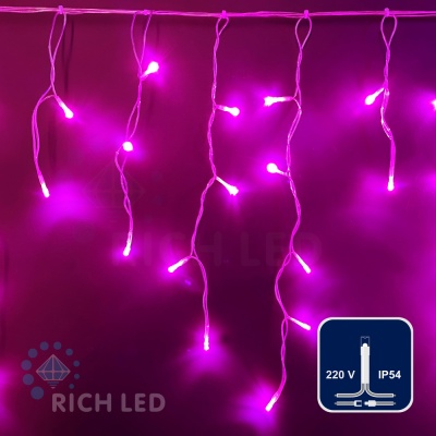 Светодиодная бахрома Rich LED, 3*0.5 м, розовая, прозрачный провод,