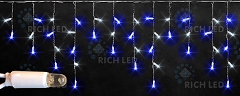 Светодиодная бахрома Rich LED, 3*0.5 м, сине-белая, белый резиновый провод,