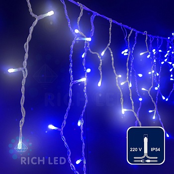 Светодиодная бахрома Rich LED, 3*0.5 м, сине-белая, прозрачный провод,