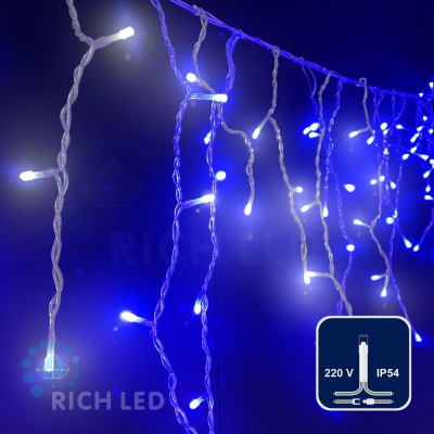 Светодиодная бахрома Rich LED, 3*0.5 м, сине-белая, прозрачный провод,