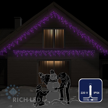 Светодиодная бахрома Rich LED, 3*0.5 м, фиолетовая, прозрачный провод,