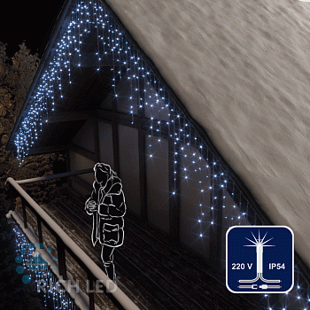 Светодиодная бахрома Rich LED, 3*0.9 м, белая, мерцающая, прозрачный провод,