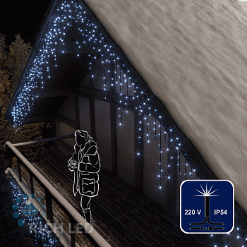 Светодиодная бахрома Rich LED, 3*0.9 м, белая,  мерцающая, черный провод.