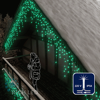 Светодиодная бахрома Rich LED, 3*0.9 м, зеленая, мерцающая, прозрачный провод,