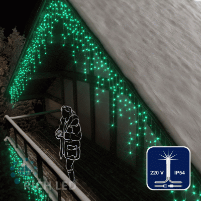 Светодиодная бахрома Rich LED, 3*0.9 м, зеленая, мерцающая, прозрачный провод,