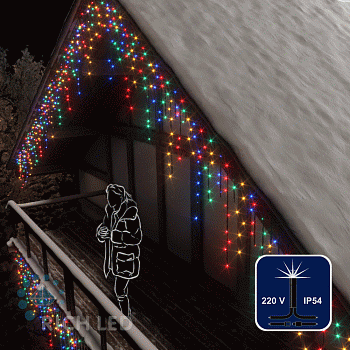 Светодиодная бахрома Rich LED, 3*0.9 м, мульти,  мерцающая, черный провод.