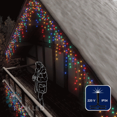 Светодиодная бахрома Rich LED, 3*0.9 м, мульти,  мерцающая, черный провод.