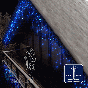 Светодиодная бахрома Rich LED, 3*0.9 м, синяя, мерцающая, прозрачный провод,