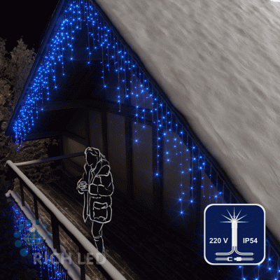 Светодиодная бахрома Rich LED, 3*0.9 м, синяя, мерцающая, прозрачный провод,