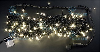 Светодиодная гирлянда Rich LED 20 м 2-канальная, 200 LED, 220 В, теплая белая, черный провод, соединяемая,