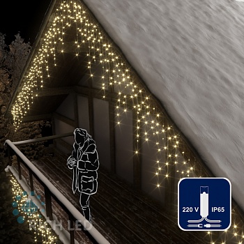 Светодиодная бахрома Rich LED, 3*0.9 м, влагозащитный колпачок, теплая белая, прозрачный провод,