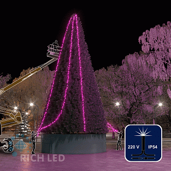 Светодиодная гирлянда Rich LED 3 Нити по 20 м, 600 LED, 24 В, розовая, мерцающая, черный провод,