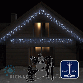 Светодиодная бахрома Rich LED, 3*0.5 м, белая, мерцающая, прозрачный провод,