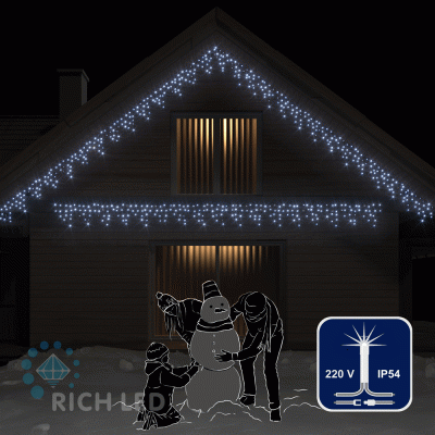 Светодиодная бахрома Rich LED, 3*0.5 м, белая, мерцающая, прозрачный провод,