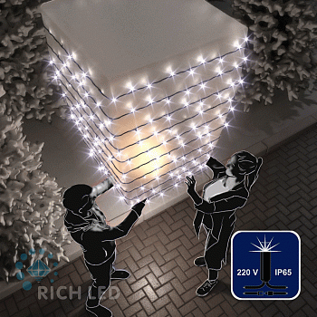 Светодиодная гирлянда Rich LED 10 м, 100 LED, 220 В, соединяемая, влагозащитный колпачок, белая, мерцающая, черный провод,