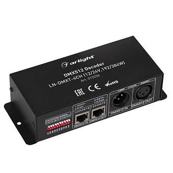 Декодер LN-DMXT-4CH (12/24V,192/384W) (Arlight, IP20 Металл, 1 год)