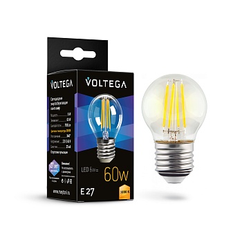 Светодиодная лампа 6W 3000K E27 Voltega Crystal Globe 7215