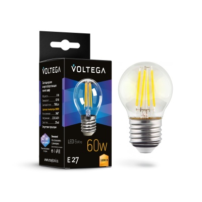 Светодиодная лампа 6W 3000K E27 Voltega Crystal Globe 7215