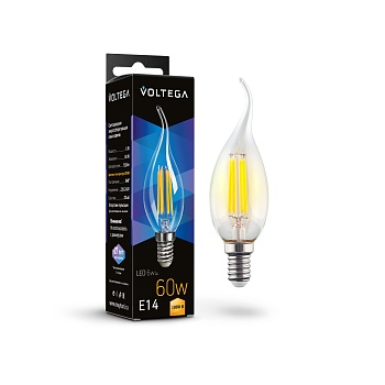 Светодиодная лампа 6W 3000K E14 Voltega Crystal Candle wind 7209