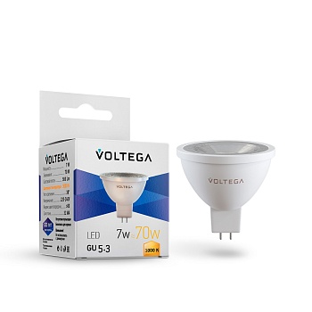 Лампа светодиодная GU5.3 Lens 7W 3000K Voltega Simple 7259