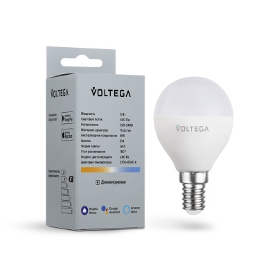 Светодиодная диммируемая лампа Wi-Fi Voltega E14 5W 2700K VG 2428 шар матовый